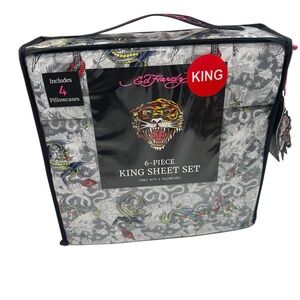 Ed Hardy Dragon Tiger Skull Grey 6 Piece King‎ Sheet Set NWT